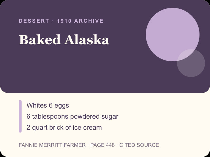 Baked Alaska archival citation card