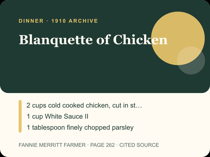 Blanquette of Chicken archival citation card