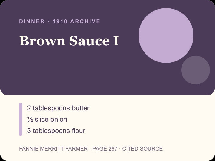 Brown Sauce I archival citation card