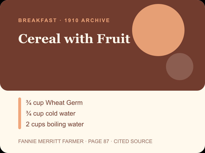 Cereal with Fruit archival citation card