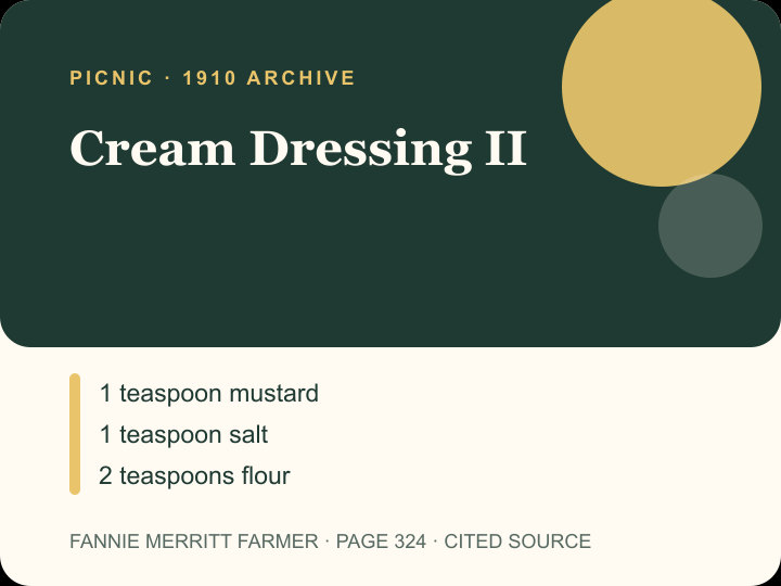 Cream Dressing II archival citation card