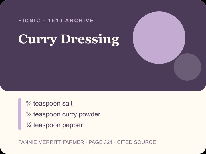 Curry Dressing archival citation card