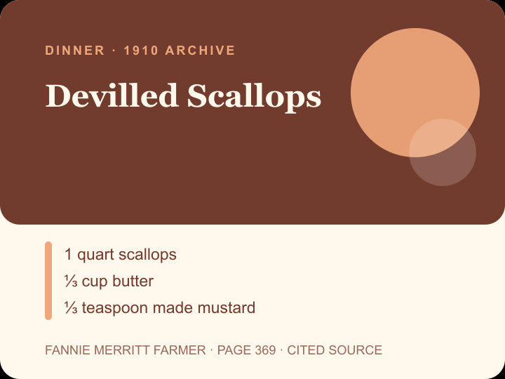 Devilled Scallops archival citation card