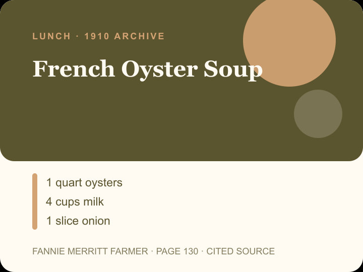 French Oyster Soup archival citation card