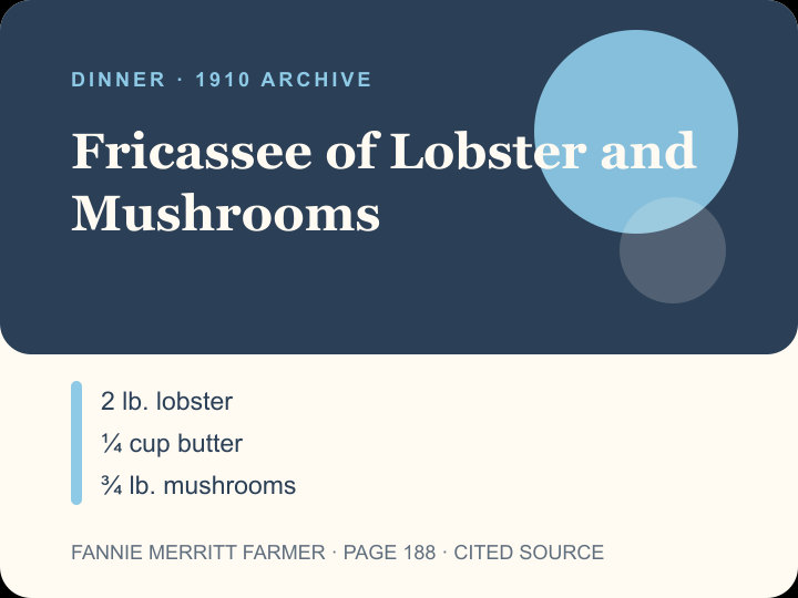 Fricassee of Lobster and Mushrooms archival citation card