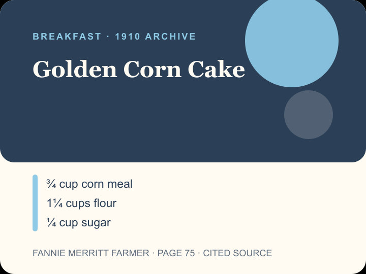 Golden Corn Cake archival citation card