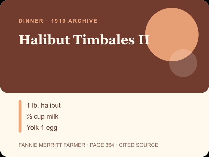 Halibut Timbales II archival citation card