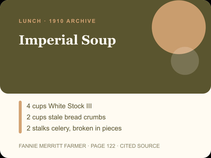 Imperial Soup archival citation card