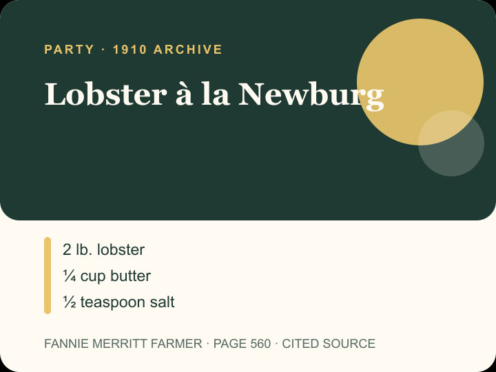 Lobster à la Newburg archival citation card
