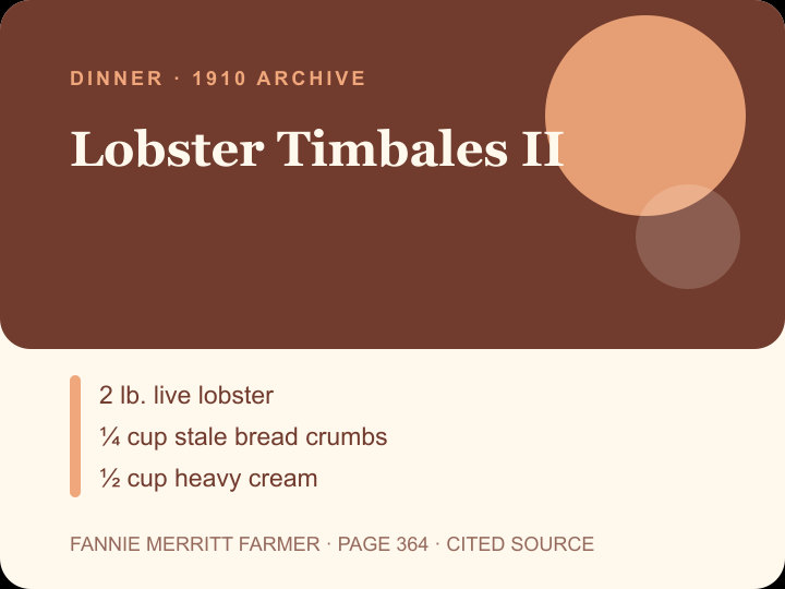 Lobster Timbales II archival citation card