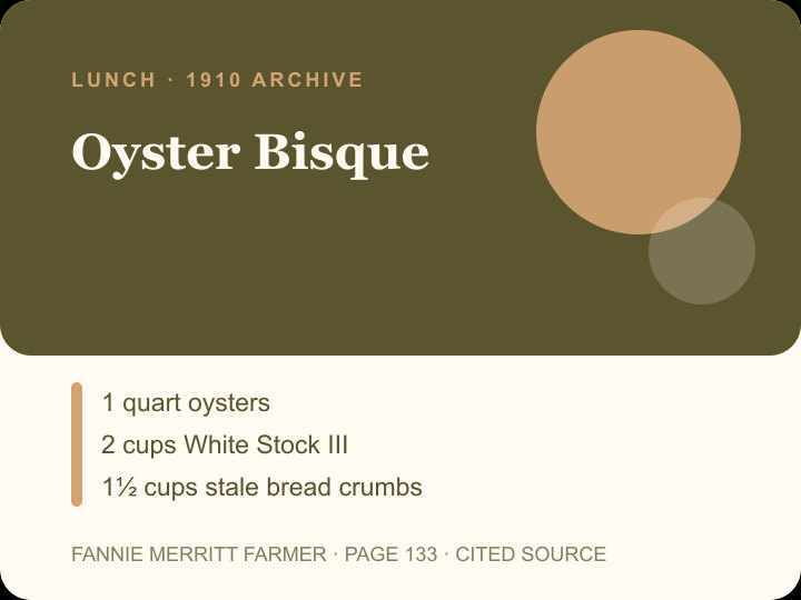 Oyster Bisque archival citation card