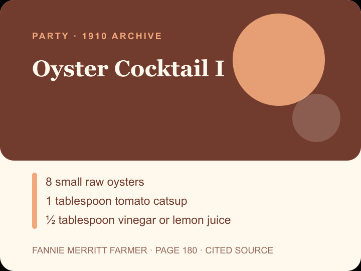 Oyster Cocktail I archival citation card
