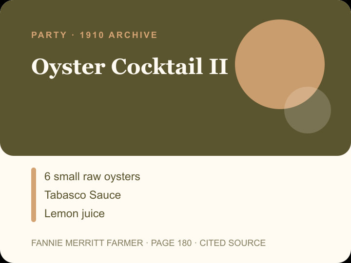 Oyster Cocktail II archival citation card