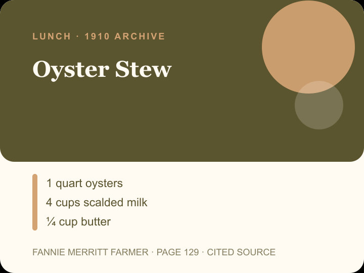 Oyster Stew archival citation card