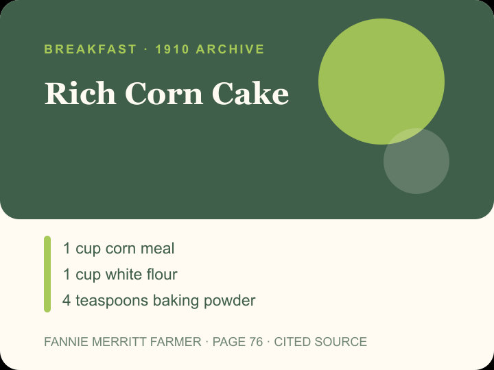 Rich Corn Cake archival citation card