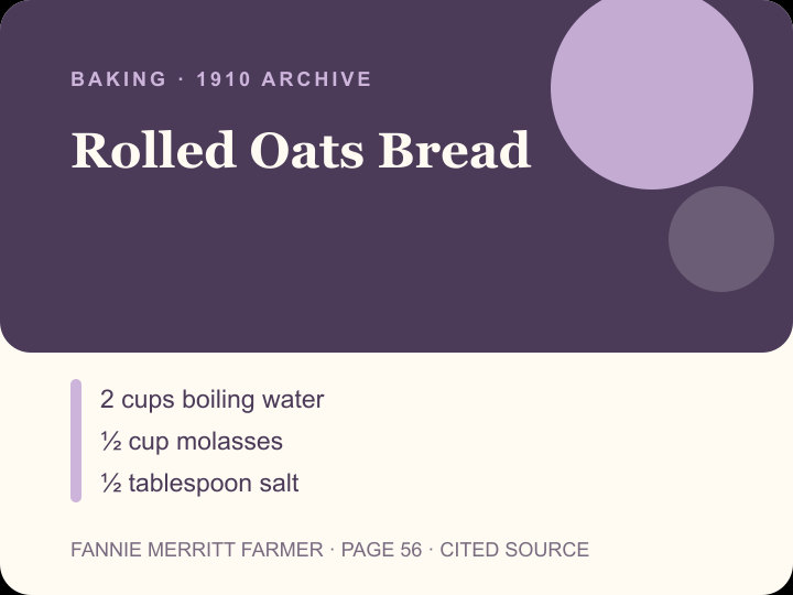 Rolled Oats Bread archival citation card