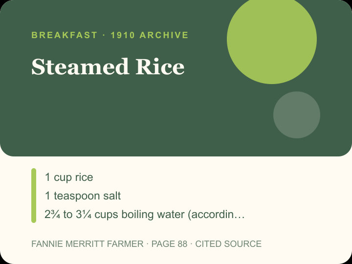 Steamed Rice archival citation card
