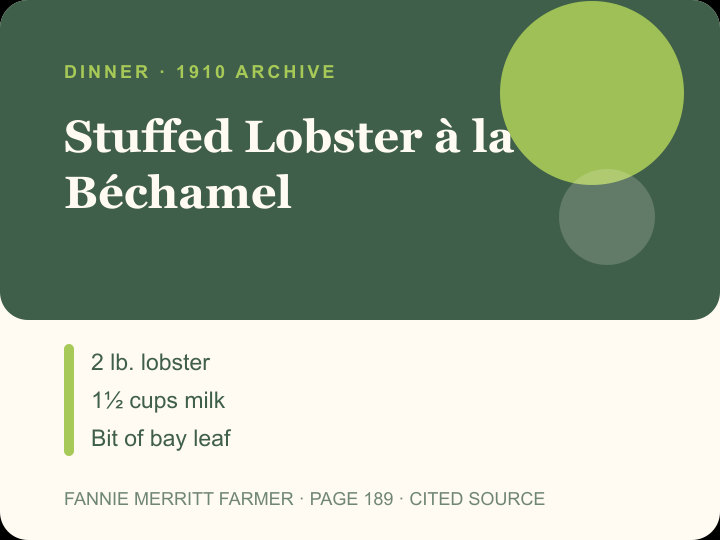 Stuffed Lobster à la Béchamel archival citation card