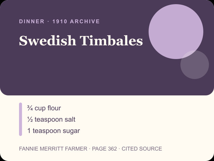 Swedish Timbales archival citation card