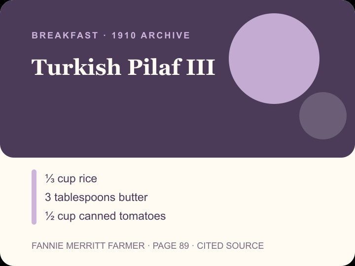 Turkish Pilaf III archival citation card