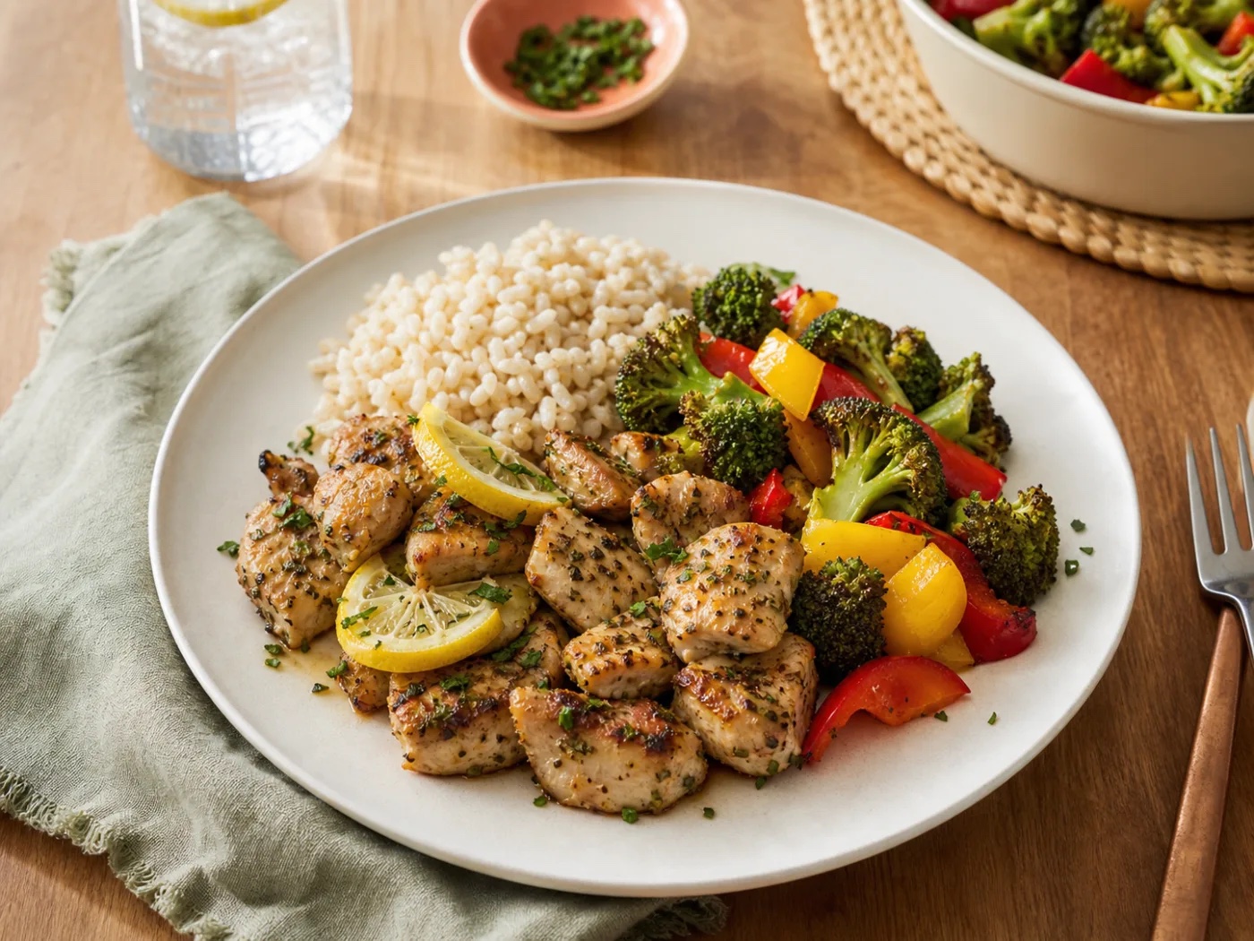Lemon Herb Weeknight Sheet-Pan Chicken & Broccoli with Toasted Pepitas, an original WorkLife Meal Plan recipe