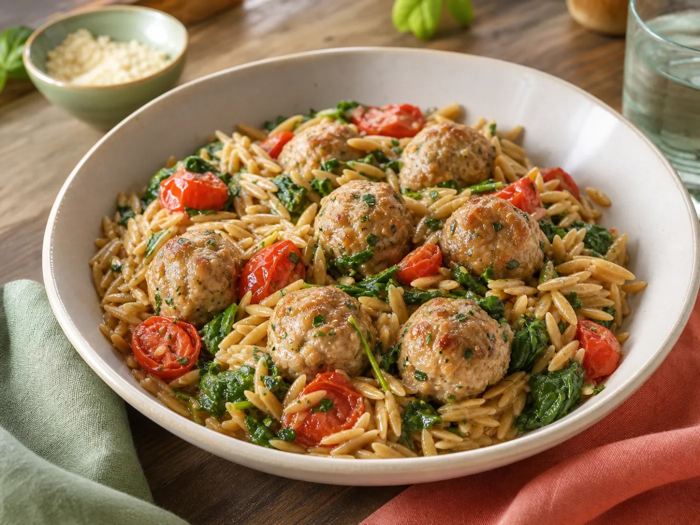 Maple Dijon Make-Ahead Turkey Meatballs & Orzo with Citrus Slaw, an original WorkLife Meal Plan recipe