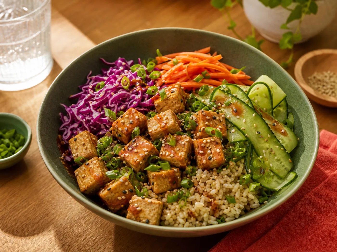 Coconut Lime Desk-to-Dinner Tofu Rice Bowls with Avocado Salsa, an original WorkLife Meal Plan recipe