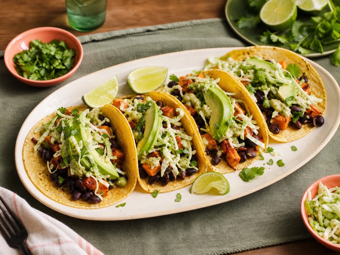 Pesto Parmesan Fresh Start Black Bean Sweet Potato Tacos with Parmesan Broccoli, an original WorkLife Meal Plan recipe
